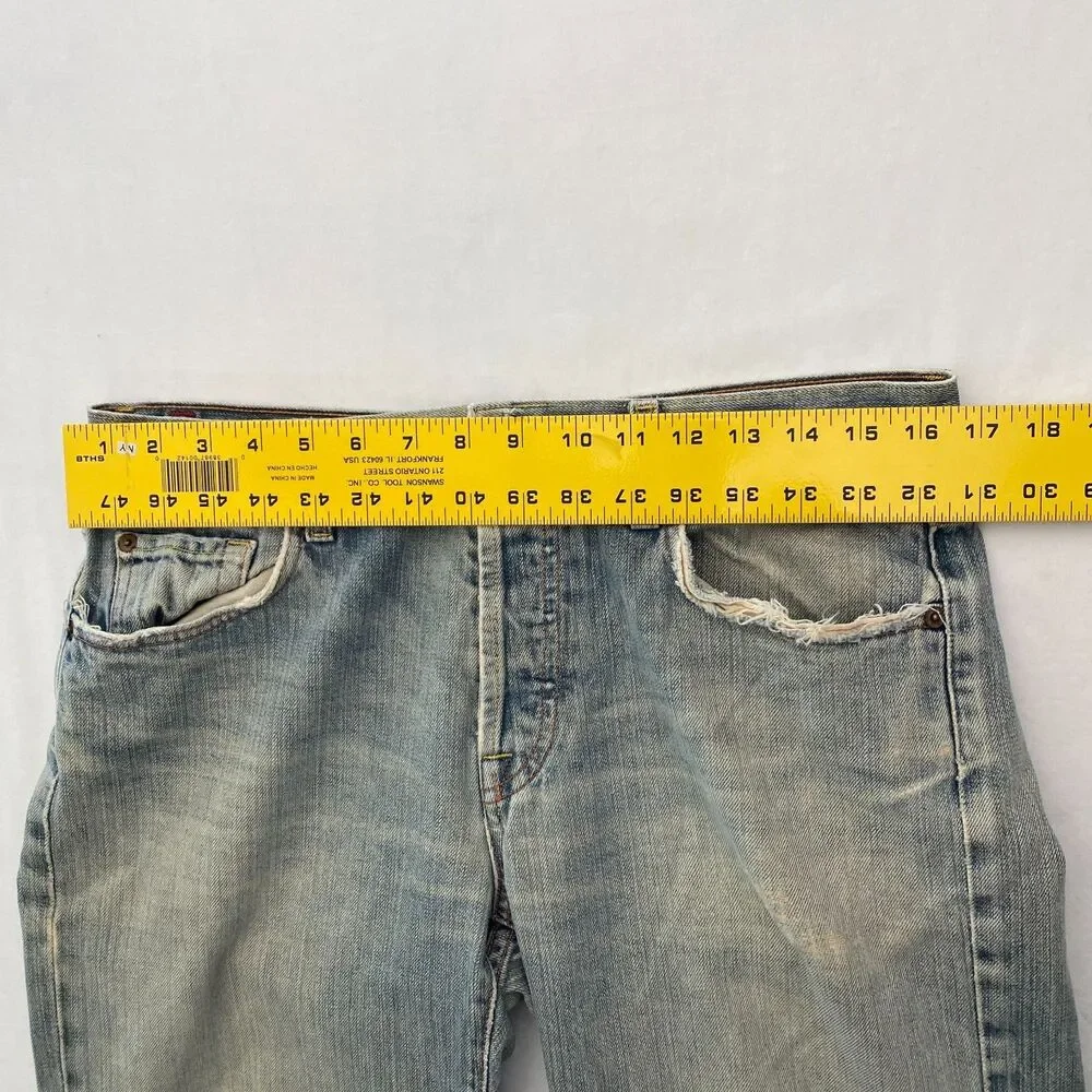 7 For all Mankind Jeans Relax Straight Button Fly Distressed Mens 33x31.5 Grunge - Picture 13 of 16